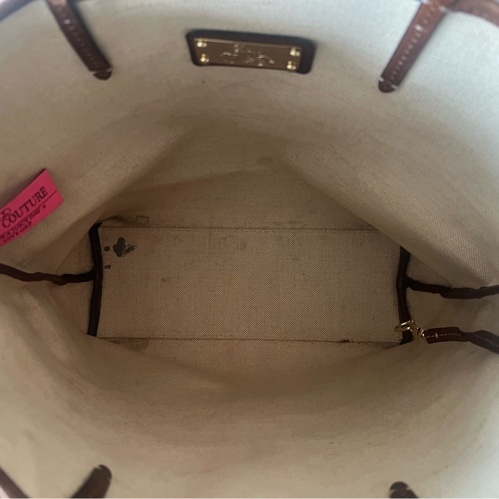 Juicy Couture Brown Monogram Stripe Tote - 17in x 14in x 6in - Picture 9 of 12